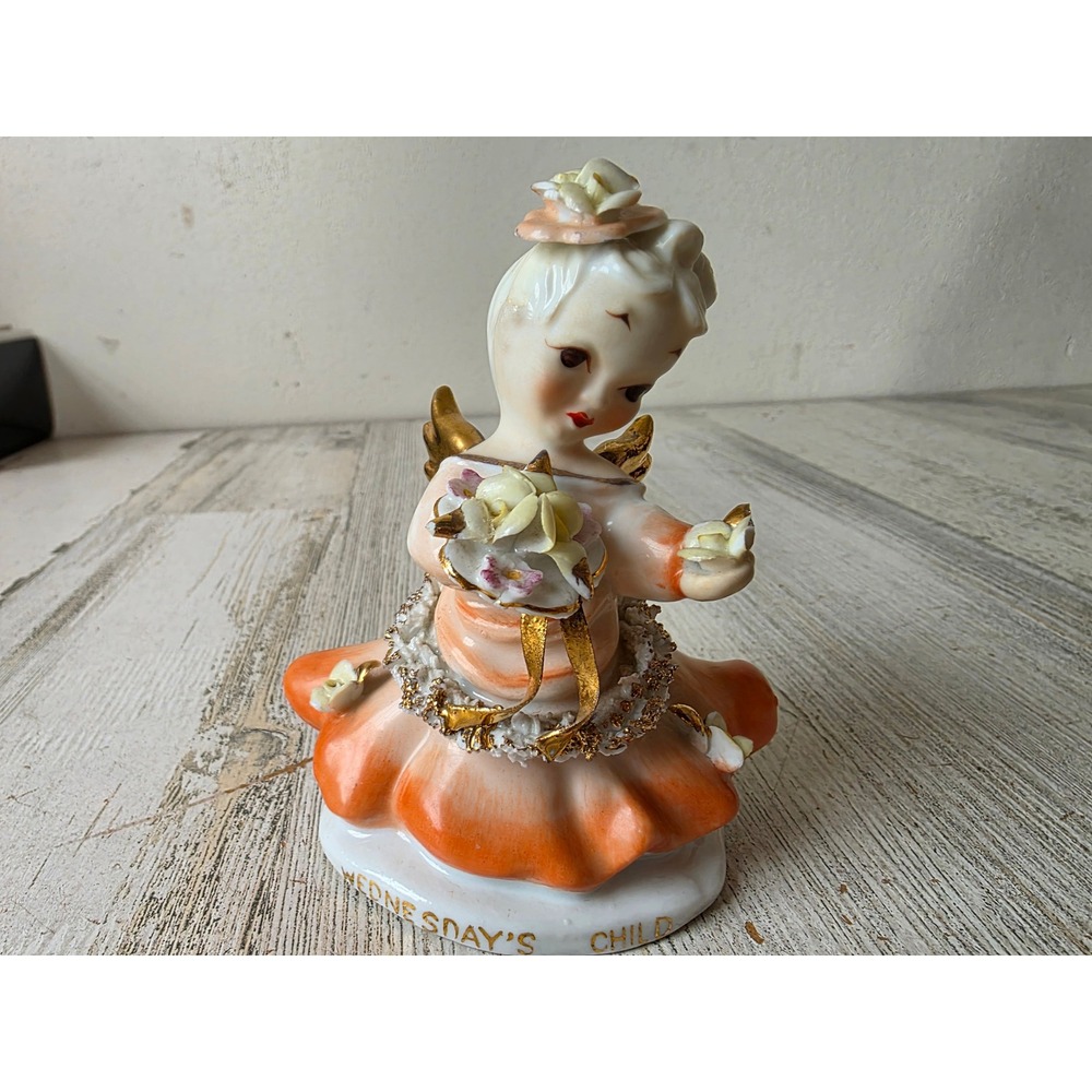 Vintage lefton Wednesday's child flower girl k8281 Angel cherub statue figurine
